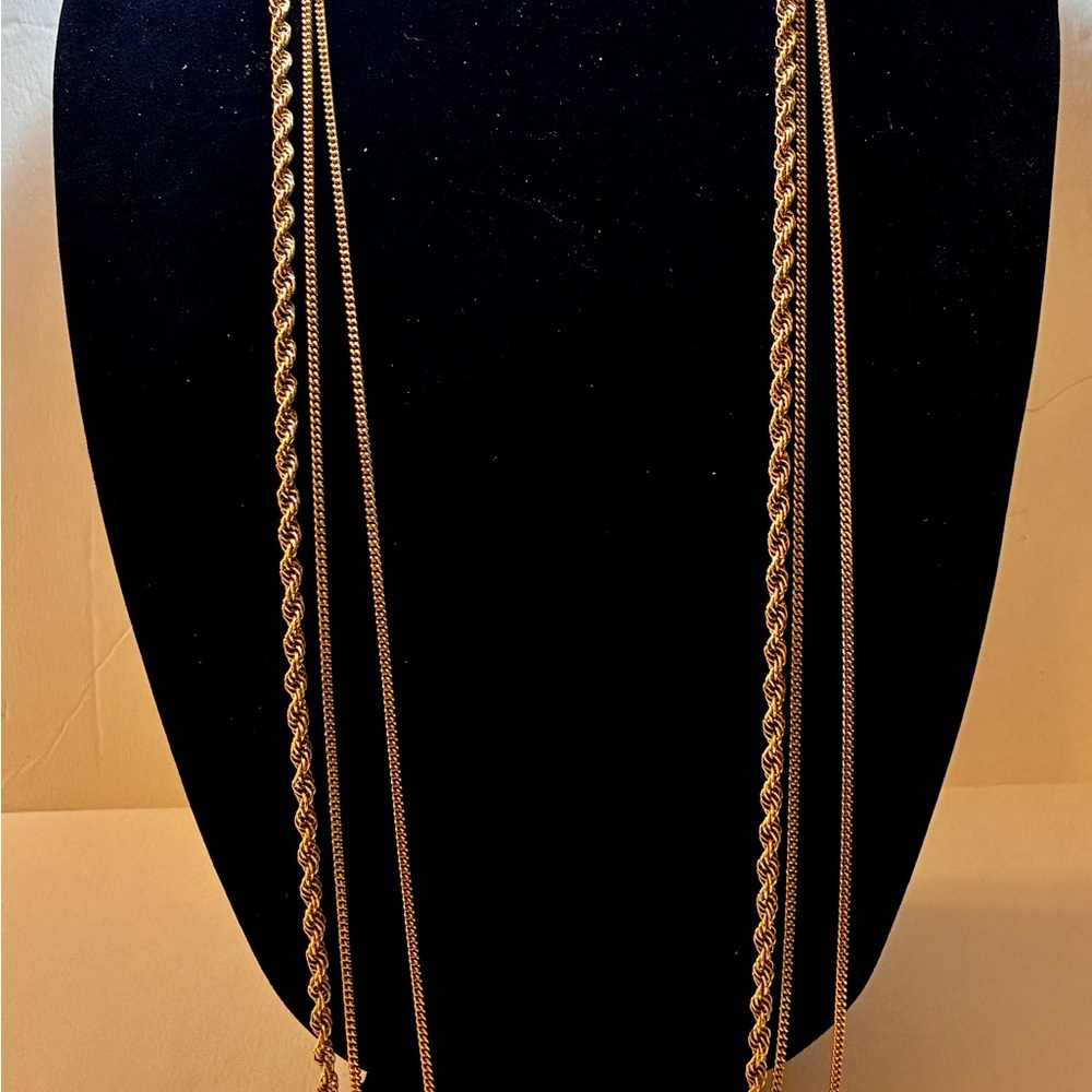 Vintage Signed “Monet” 3 Strand Gold Tone Heavy  Rolo Chain 52” Rope Necklace